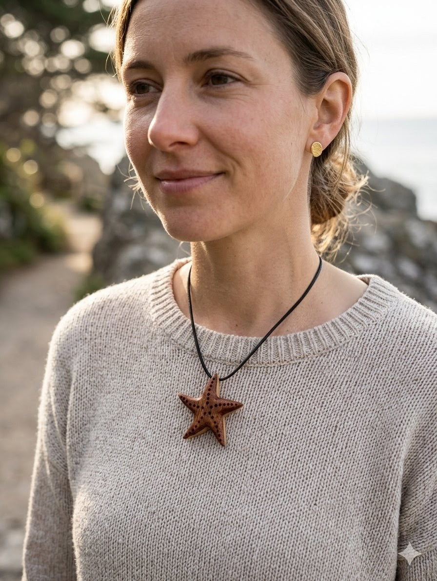 Tide & Timber: Hand-Carved Starfish Pendant