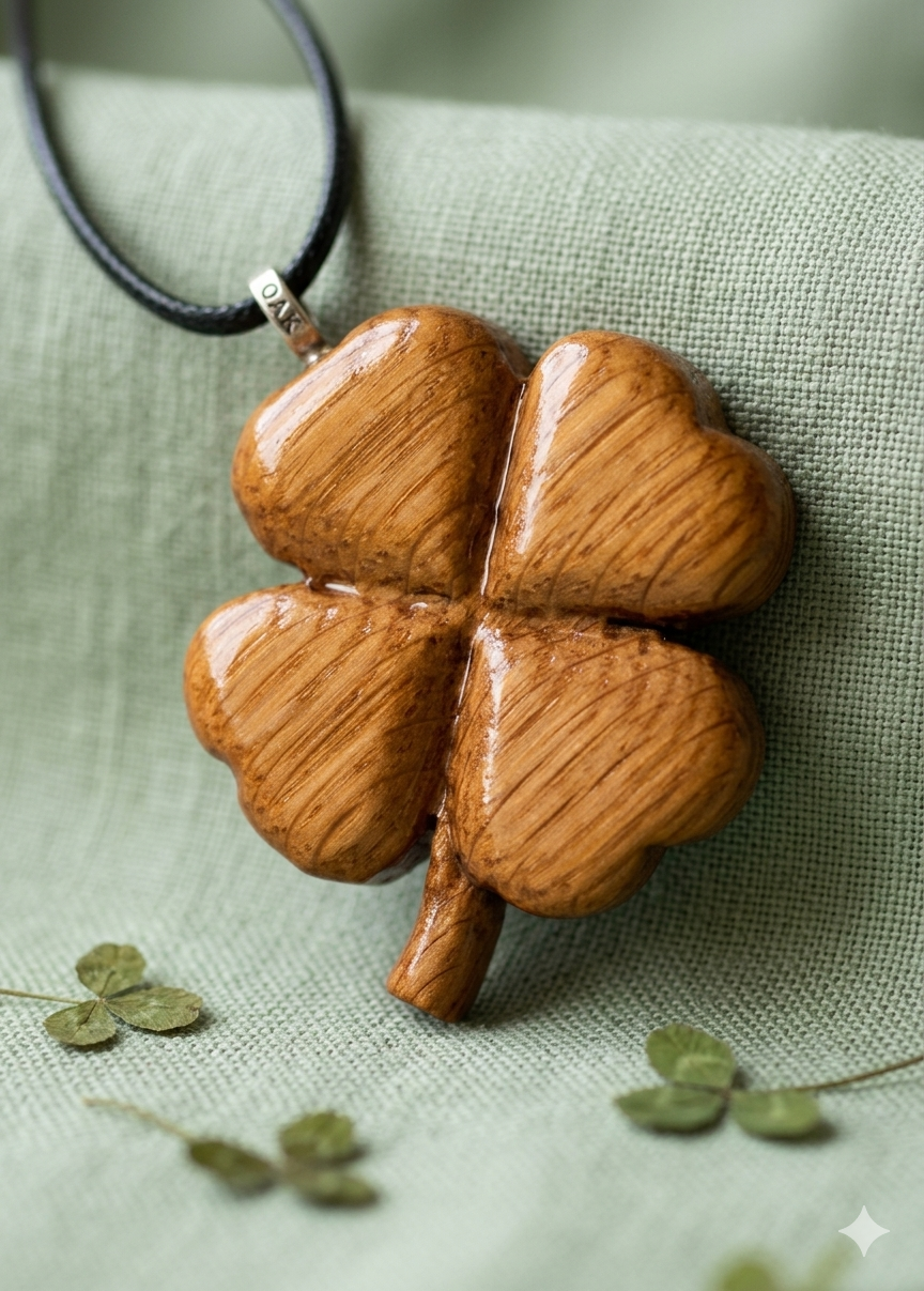 Oak & Fortune | Hand-Carved Oak Clover Pendant