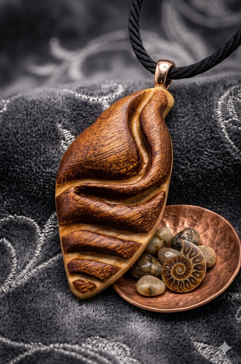 Tidal Grace: Artisan Sculpted Mahogany & Maple Pendant