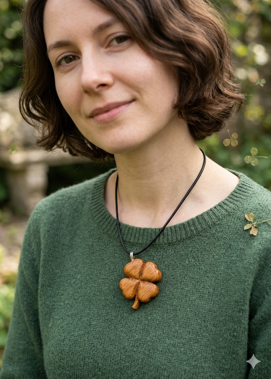 Oak & Fortune | Hand-Carved Oak Clover Pendant