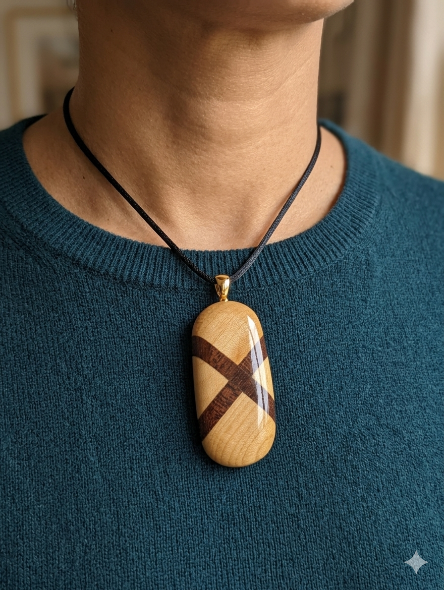 The Equilibrium Pendant – Handcrafted Inlaid Wood Necklace
